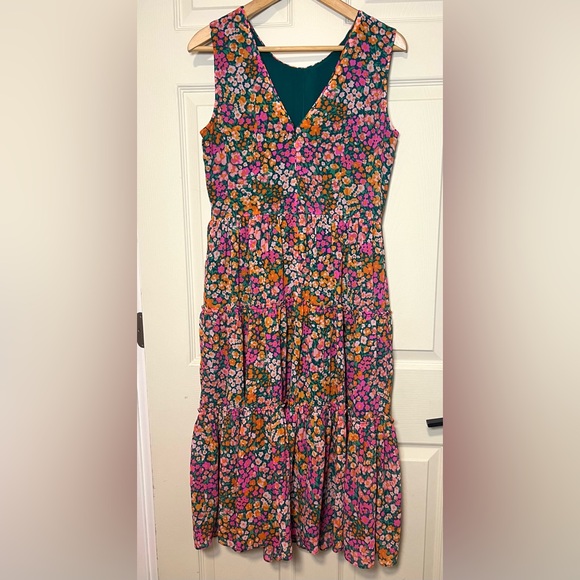 J Crew Sleeveless Tiered Midi Dress Pink Green Meadow Floral - Picture 7 of 7